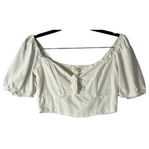 Altard State White Cropped Tie Front Puff Sleeve Smocked Back Top Reg Size S